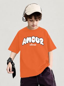 LEOTUDE - Orange Printed Cotton Oversized T-Shirt