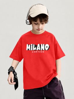 LEOTUDE - Red Printed Cotton Oversized T-Shirt