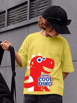 LEOTUDE - Yellow Printed Cotton Oversized T-Shirt