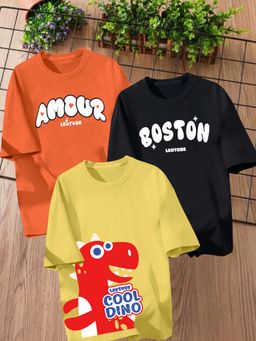 LEOTUDE - Multi-Color Printed Cotton Oversized T-Shirt (Pack of 3)