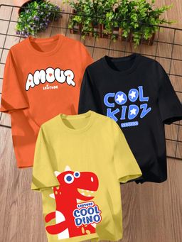 LEOTUDE - Multi-Color Printed Cotton Oversized T-Shirt (Pack of 3)