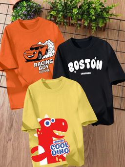 LEOTUDE - Multi-Color Printed Cotton Oversized T-Shirt (Pack of 3)