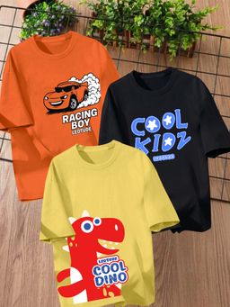 LEOTUDE - Multi-Color Printed Cotton Oversized T-Shirt (Pack of 3)