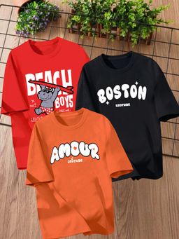 LEOTUDE - Multi-Color Printed Cotton Oversized T-Shirt (Pack of 3)