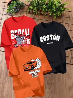 LEOTUDE - Multi-Color Printed Cotton Oversized T-Shirt (Pack of 3)