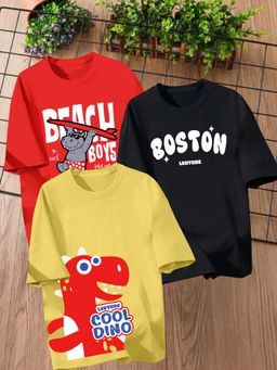 LEOTUDE - Multi-Color Printed Cotton Oversized T-Shirt (Pack of 3)