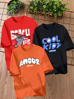 LEOTUDE - Multi-Color Printed Cotton Oversized T-Shirt (Pack of 3)