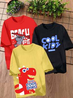 LEOTUDE - Multi-Color Printed Cotton Oversized T-Shirt (Pack of 3)