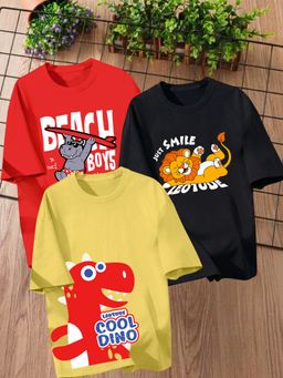 LEOTUDE - Multi-Color Printed Cotton Oversized T-Shirt (Pack of 3)