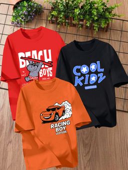 LEOTUDE - Multi-Color Printed Cotton Oversized T-Shirt (Pack of 3)
