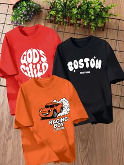 LEOTUDE - Multi-Color Printed Cotton Oversized T-Shirt (Pack of 3)