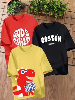 LEOTUDE - Multi-Color Printed Cotton Oversized T-Shirt (Pack of 3)