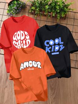 LEOTUDE - Multi-Color Printed Cotton Oversized T-Shirt (Pack of 3)