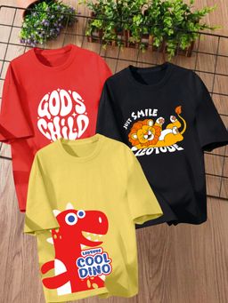 LEOTUDE - Multi-Color Printed Cotton Oversized T-Shirt (Pack of 3)