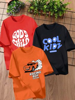 LEOTUDE - Multi-Color Printed Cotton Oversized T-Shirt (Pack of 3)