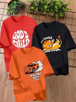 LEOTUDE - Multi-Color Printed Cotton Oversized T-Shirt (Pack of 3)