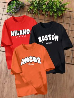 LEOTUDE - Multi-Color Printed Cotton Oversized T-Shirt (Pack of 3)
