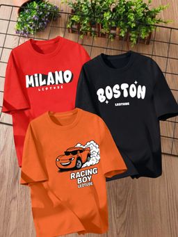 LEOTUDE - Multi-Color Printed Cotton Oversized T-Shirt (Pack of 3)