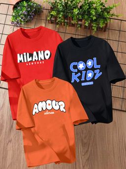 LEOTUDE - Multi-Color Printed Cotton Oversized T-Shirt (Pack of 3)