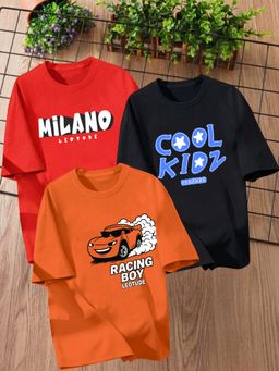 LEOTUDE - Multi-Color Printed Cotton Oversized T-Shirt (Pack of 3)