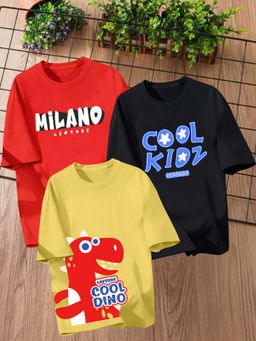 LEOTUDE - Multi-Color Printed Cotton Oversized T-Shirt (Pack of 3)