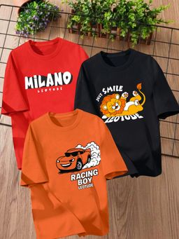 LEOTUDE - Multi-Color Printed Cotton Oversized T-Shirt (Pack of 3)