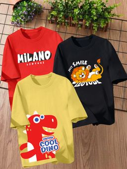 LEOTUDE - Multi-Color Printed Cotton Oversized T-Shirt (Pack of 3)