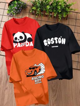 LEOTUDE - Multi-Color Printed Cotton Oversized T-Shirt (Pack of 3)