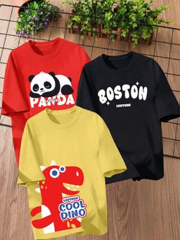 LEOTUDE - Multi-Color Printed Cotton Oversized T-Shirt (Pack of 3)