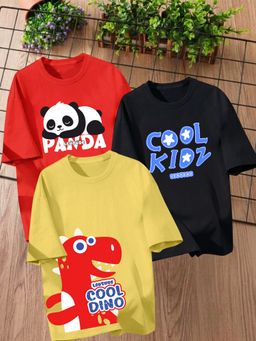 LEOTUDE - Multi-Color Printed Cotton Oversized T-Shirt (Pack of 3)