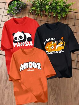 LEOTUDE - Multi-Color Printed Cotton Oversized T-Shirt (Pack of 3)