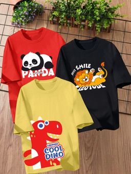 LEOTUDE - Multi-Color Printed Cotton Oversized T-Shirt (Pack of 3)