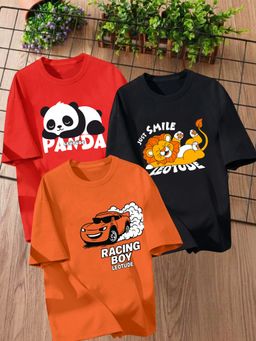 LEOTUDE - Multi-Color Printed Cotton Oversized T-Shirt (Pack of 3)