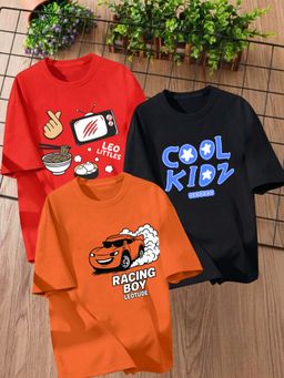 LEOTUDE - Multi-Color Printed Cotton Oversized T-Shirt (Pack of 3)
