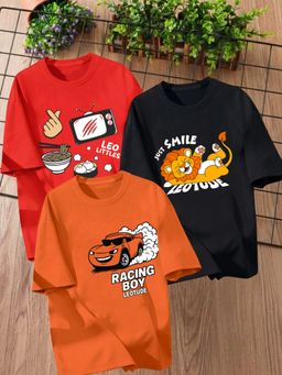 LEOTUDE - Multi-Color Printed Cotton Oversized T-Shirt (Pack of 3)