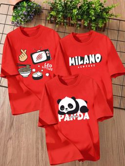 LEOTUDE - Red Printed Cotton Oversized T-Shirt (Pack of 3)