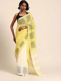 AMRUTKALA SAREES - Yellow Designer Linen Printed Saree with Unstitched Blouse
