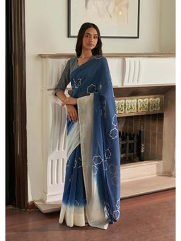 AMRUTKALA SAREES - Blue Designer Linen Printed Saree with Unstitched Blouse