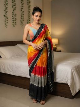 AMRUTKALA SAREES - Multi-Color Designer Linen Printed Saree with Unstitched Blouse