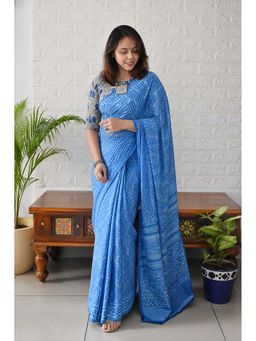 AMRUTKALA SAREES - Blue Designer Linen Printed Saree with Unstitched Blouse