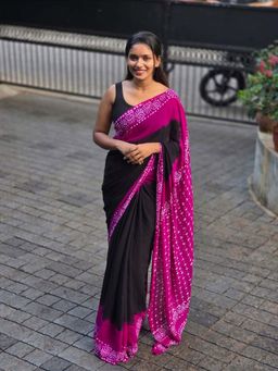 AMRUTKALA SAREES - Black Designer Linen Printed Saree with Unstitched Blouse