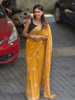AMRUTKALA SAREES - Yellow Designer Linen Printed Saree with Unstitched Blouse