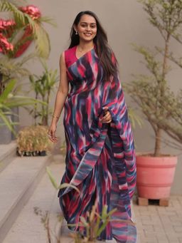 AMRUTKALA SAREES - Multi-Color Designer Linen Printed Saree with Unstitched Blouse