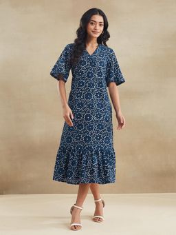Fabindia - Indigo Cotton Dabu Printed Midi Dress