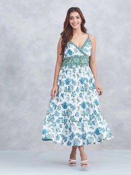 Fabindia - White Cotton Floral Printed Dress