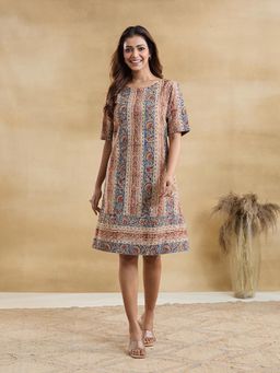 Fabindia - Cotton Linen Kalamkari Printed Knee Length Dress