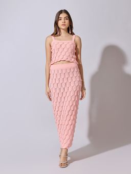 SHOWOFFFF - Women'S Self Design Pink Knit Co-Ord Set