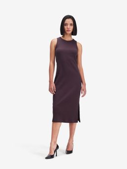 Strong And Brave - Ribbed Brown Side Slit Midi Dress