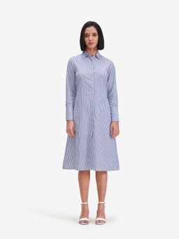Strong And Brave - Striped Collared Shirt Dress