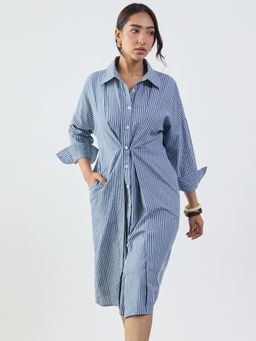 Femmella - Slate Blue Stripe Cotton Midi Dress
